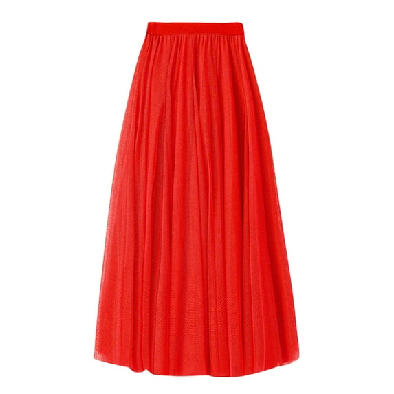 TAIAOJING Women Mid Length Skirt Dance Party A Line High Waisted Tulle Skirt Holiday Party Costume Half Skirts