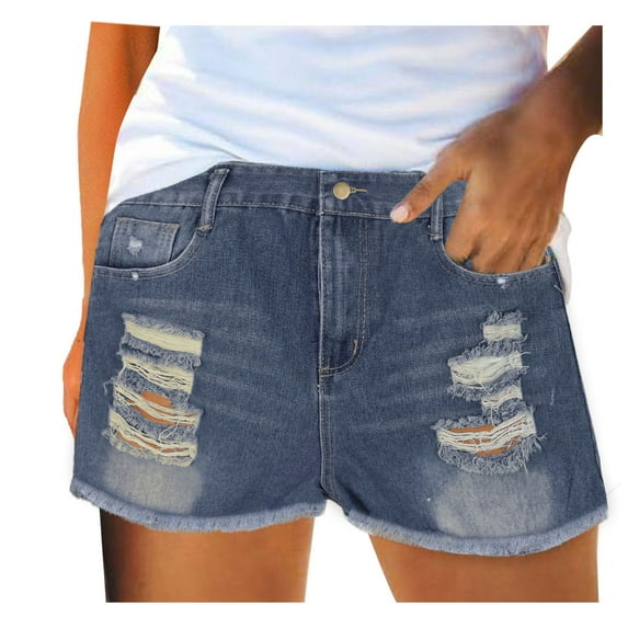TAIAOJING Women Ripped Jeans Short Summer Jeans High Waist Slim Hole Denim Shorts