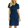 thumbnail image 1 of TAIAOJING Women Scrubs Dress Workwear Casual Short Sleeve V-neck Solid Working Uniform Solid Dresses With Pocket, 1 of 3
