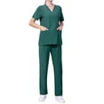 thumbnail image 1 of TAIAOJING Women Scrubs Sets Casual Short Sleeve V Neck Nursed Working T Shirts Top With Pocket And Long Pants Solid Color Set Outfit, 1 of 8