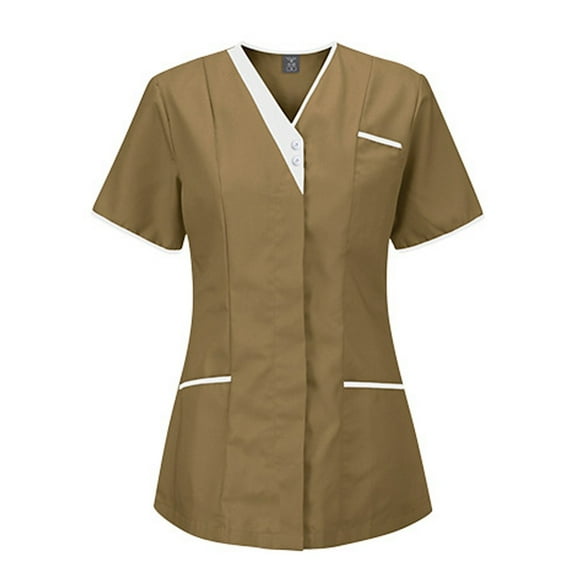TAIAOJING Women Scrubs Tops Casual Short Sleeve V Neck Nursed Working T Shirts Top With Pocket Solid Color Blouse