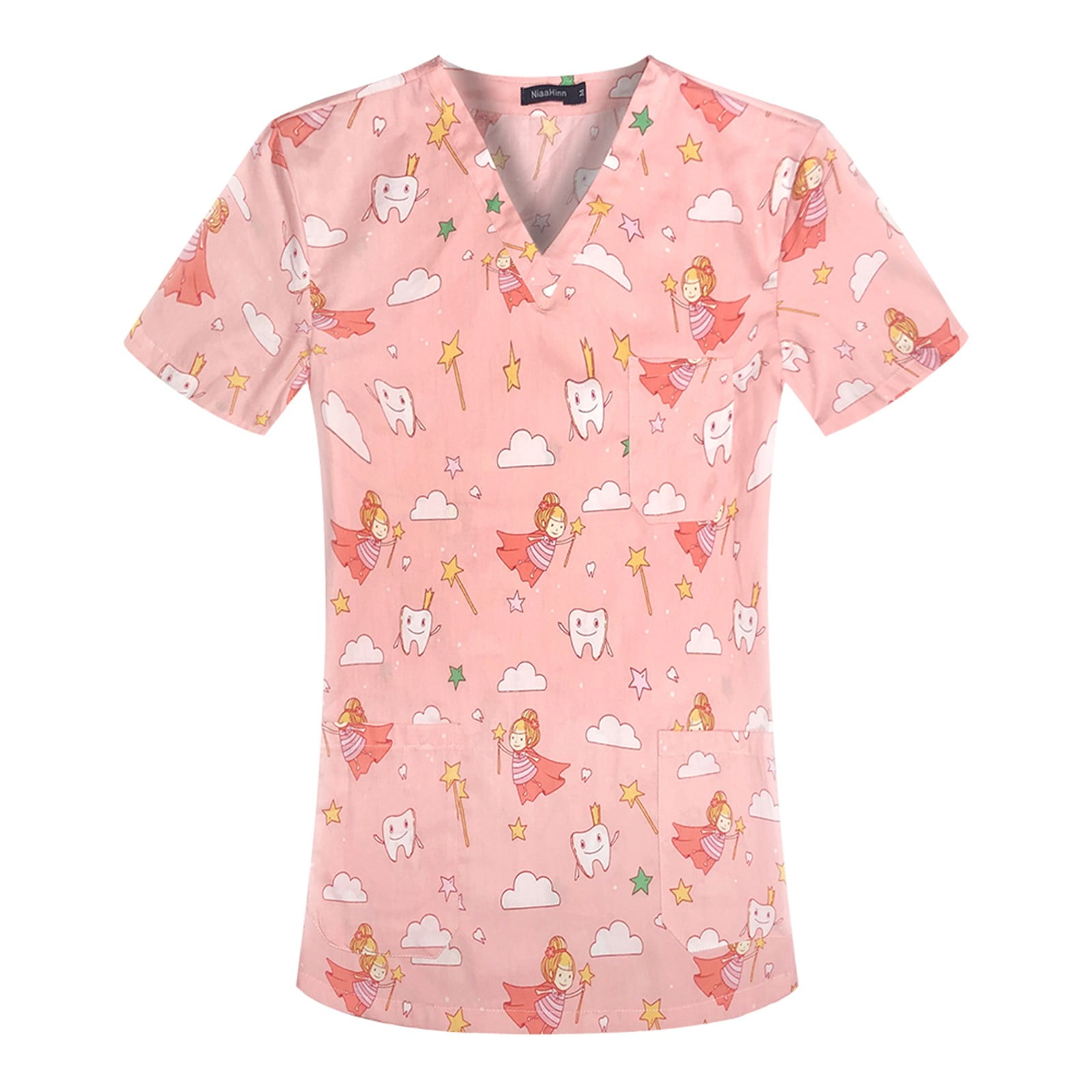 TAIAOJING Women Scrubs Tops Short Sleeve V Neck Cartoon Printed Top ...