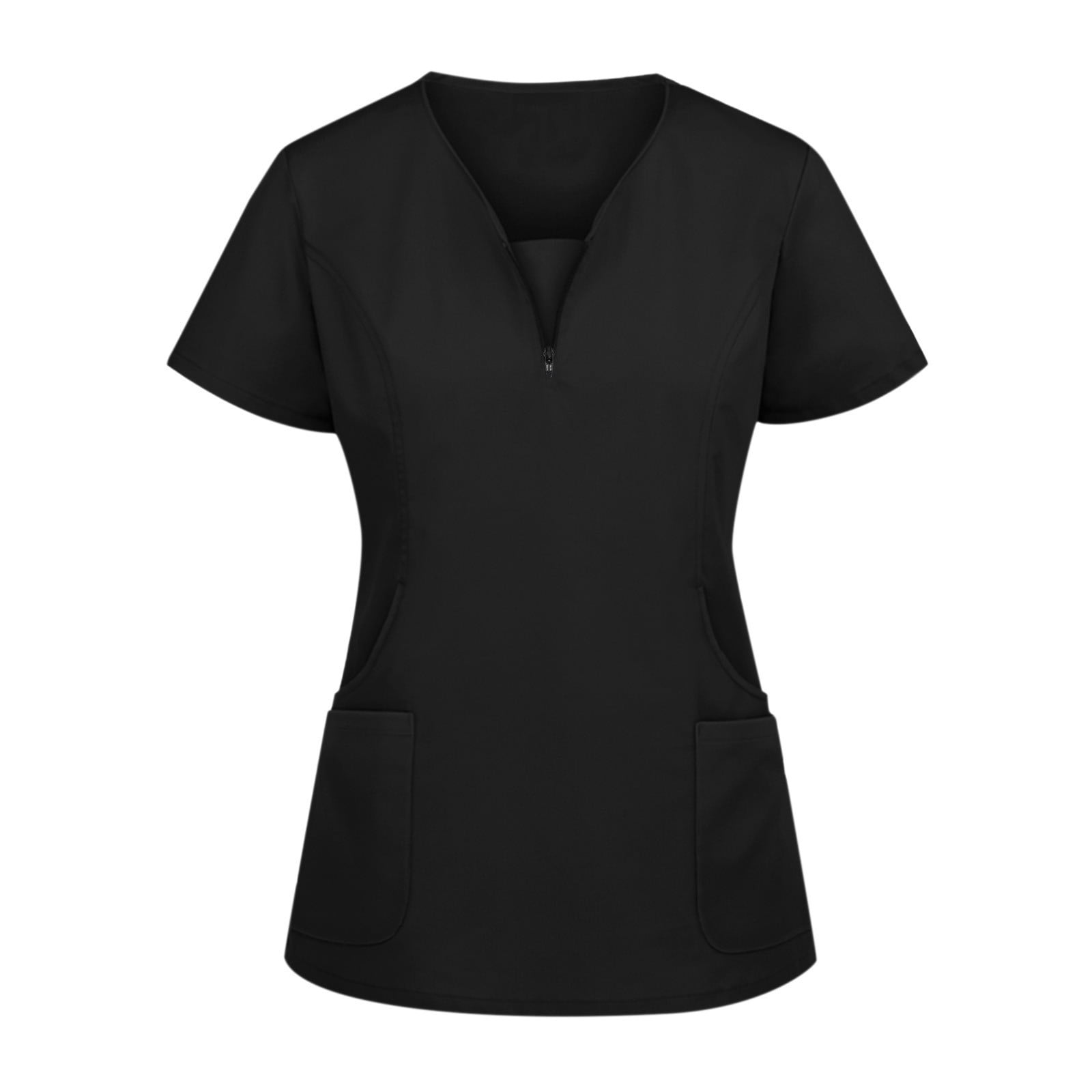 SAASHI Crew Neck Pink Simple Scrubs Top with Functional Patched Pockets