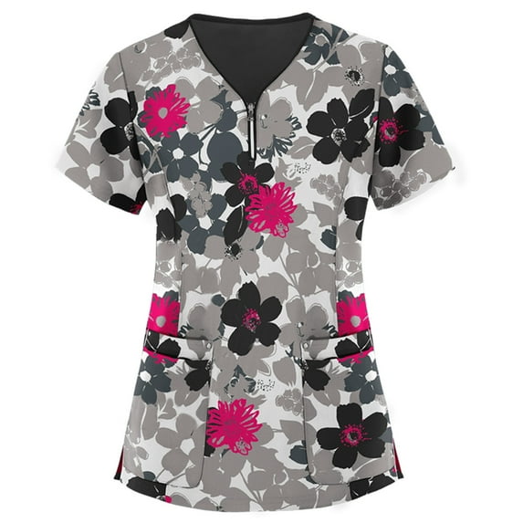 TAIAOJING Women Scrubs Tops Short Sleeve V-neck Tops Working Uniform Blouse