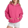 thumbnail image 1 of TAIAOJING Women Solid Basic Letter Loose Hoodie Sweatshirt Long Sleeve Pocket Drop Shoulder Pullovers Top, 1 of 4