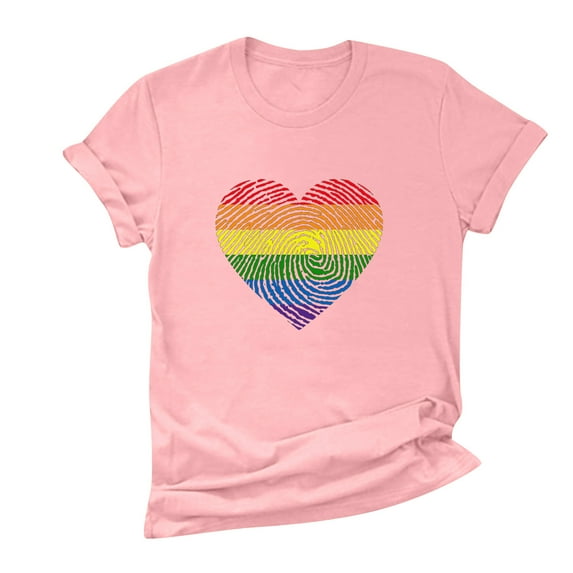 TAIAOJING Women T-Shirts Heart Print Scoop Neck T-Shirt Top Short Sleeve Casual Loose Tshirt