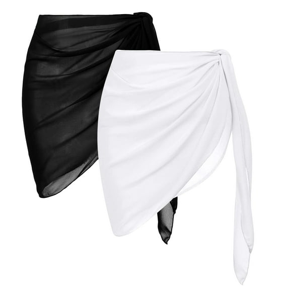 TAIAOJING Women Two Piece Bathing Suit Beach Sarongs Sheer Cover Ups Mesh Bikini Wrap Skirt