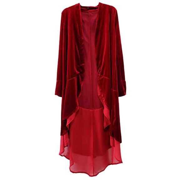 TAIAOJING Women Vintage Slim Retro Hallowmas&Christmas Ruffled Asymmetric Long Velvet Blazers Coat Casual Jackets