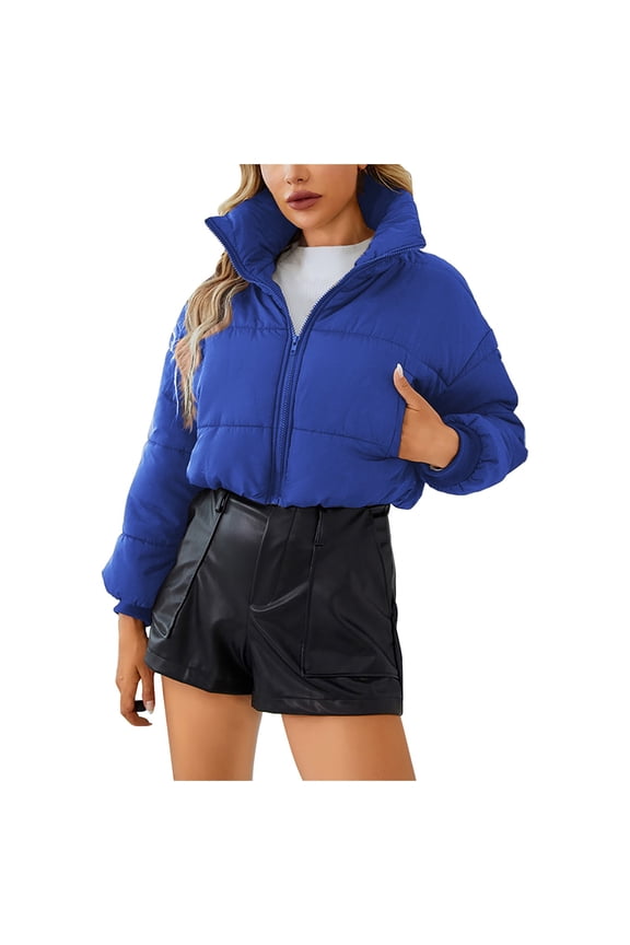 Women Winter Parka Coat Ladies Autumn Long Sleeve Solid Color Zipper Pocket Stand Collar Warm Casual Bread Cotton Jacket Top Fashion Winter Coats