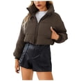 thumbnail image 1 of TAIAOJING Women Winter Parka Coat Ladies Autumn Long Sleeve Solid Color Zipper Pocket Stand Collar Warm Casual Bread Cotton Jacket Top Fashion Winter Coats, 1 of 9