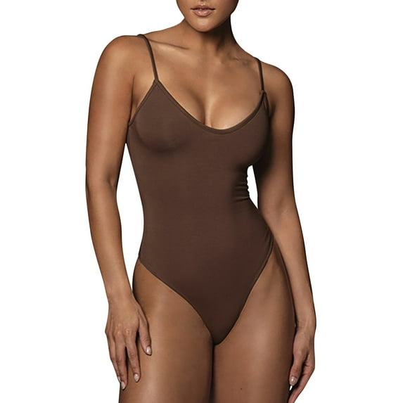 TAIAOJING Women Workout Bodysuit V NeckSuspenders T Shaped Thong Sleeveless Panty Body Shaper Ultra Light Bodysuit