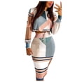 thumbnail image 1 of TAIAOJING Women's 2022 Fall Two Piece Outfit Drawstring Print Long Shirred Set Skirt & Checker Women Fashion Sleeve Top Women Suits & Sets, 1 of 7
