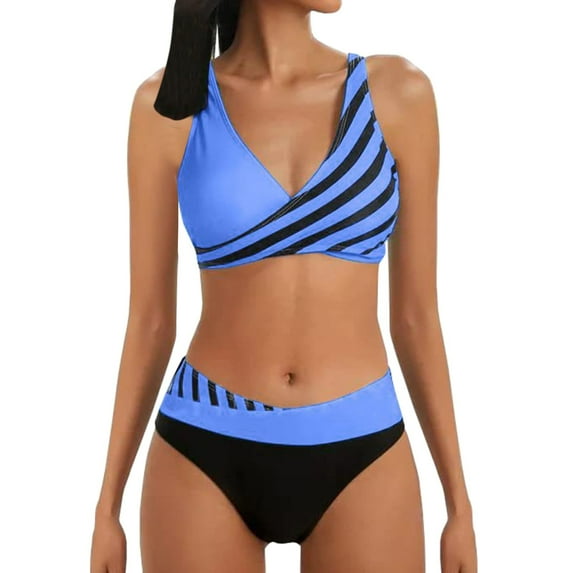 TAIAOJING Women's Bikini Sets Color Block High Waisted Two Pieces Set Swimsuit