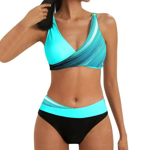 TAIAOJING Women's Bikini Sets Color Block High Waisted Two Pieces Set Swimsuit