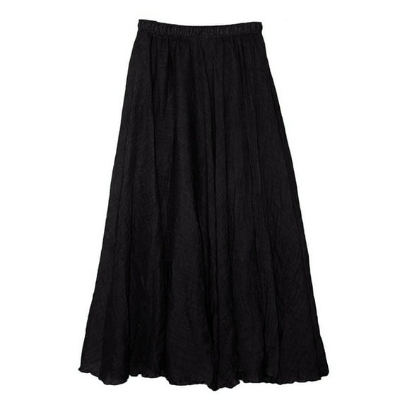 TAIAOJING Women's Bohemian Style Elastic Waist Band Cotton Linen Long Maxi Skirt Dress