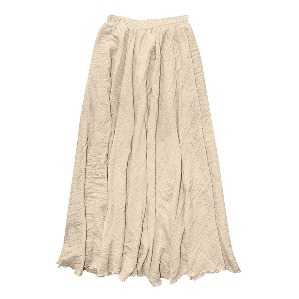 ASHER FASHION Women's Bohemian Maxi Skirt – Cotton Linen Blend, Elastic Waist, Long A-Line Beach Dress - View #10
