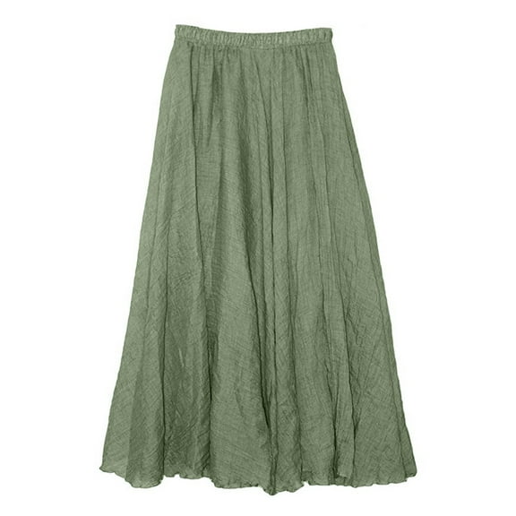TAIAOJING Women's Bohemian Style Elastic Waist Band Cotton Linen Long Maxi Skirt Dress