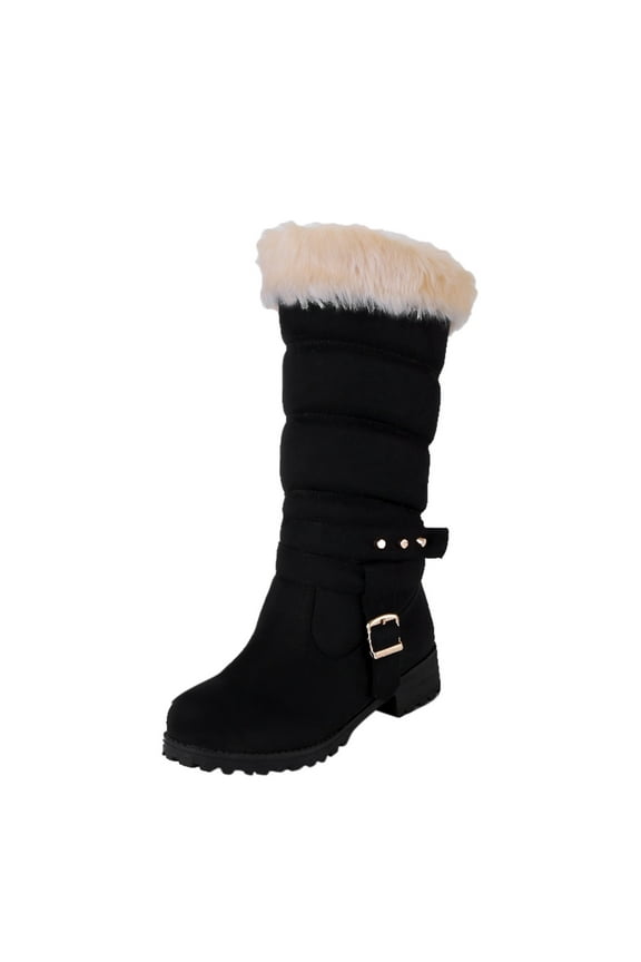 Women's Boots Snow Suede Boots Fashion Belt Heel Buckle Boots Warm Mid- Thick boots Casual Shoes