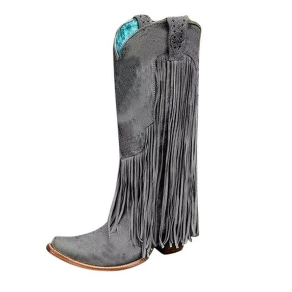 TAIAOJING Women's Boots Winter Heel Fringe Boots High Heel Boots Tall Boots Shoes