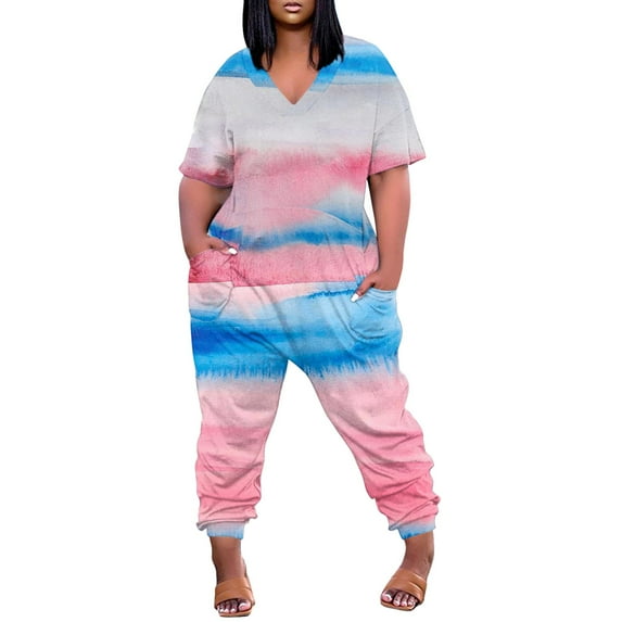 TAIAOJING Women's Casual Short Sleeve Jumpsuits Comfortable V Neck Jumpsuits For Short Sleeve Jumpsuits With Pockets Wide Shorts Rompers