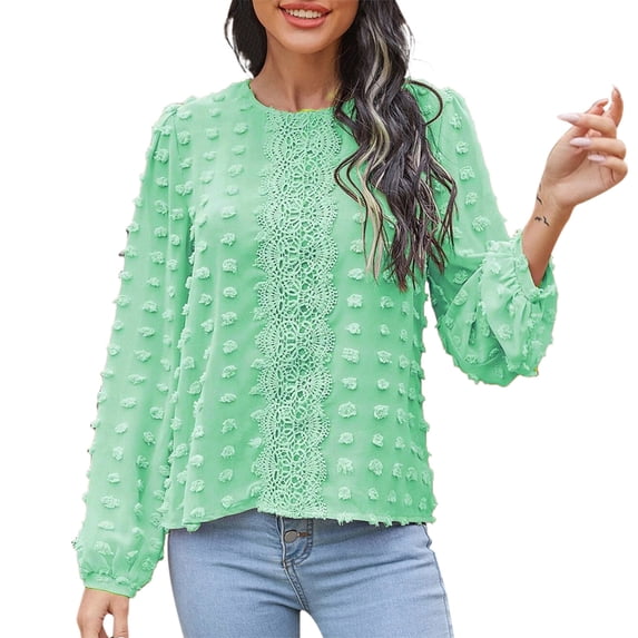 TAIAOJING Women's Casual Top Crew Neck Shirts Long Sleeve Tshirts Button Down Shirts Roll Up See Through Sleeve Casual Plain Lace Tops