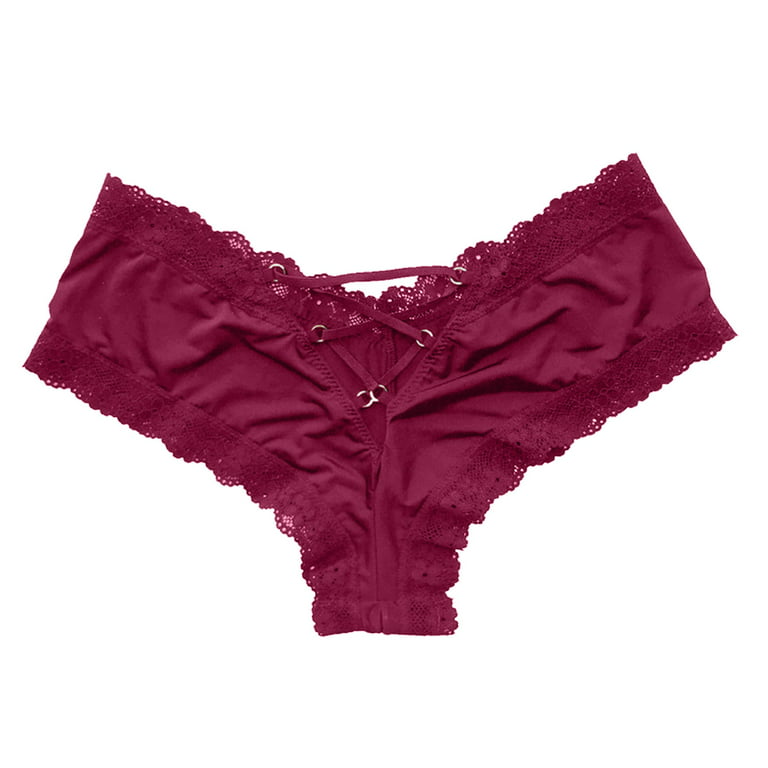 TAIAOJING Women's Cotton Thong Appeal Ice Silk Cross Tie Lace Low Waist  Underpants Underwear Panties Brief