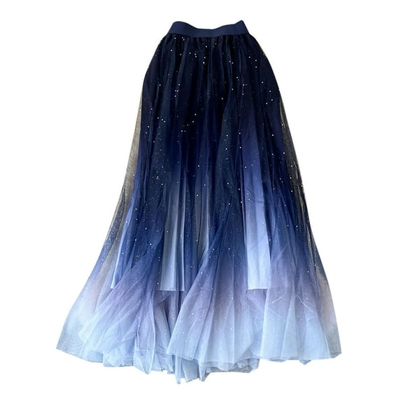 TAIAOJING Women's Fairy Tulle SKIRT Starry Sky Gradient Color Mesh Skirt High Waist A Line Pleated Skirt Sequin Skirt