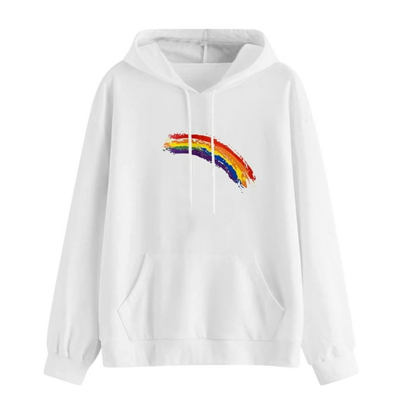 TAIAOJING Women's Hoodies Sport Pullover Fashion Long Sleeve With Pocket Rainbow Print Pullover Blouse Tunic Top Sweatshirt