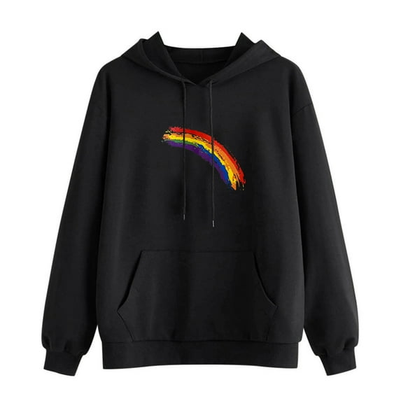 TAIAOJING Women's Hoodies Sport Pullover Fashion Long Sleeve With Pocket Rainbow Print Pullover Blouse Tunic Top Sweatshirt