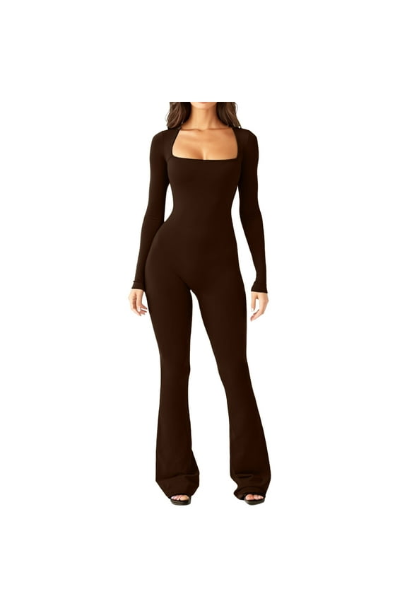 Women's Long Sleeve Bodysuit Casual Jumpsuit For Women Dressy V Neck Sleeveless Spaghetti Straps Harem Long Pants Bib Overalls Yoga Rompers