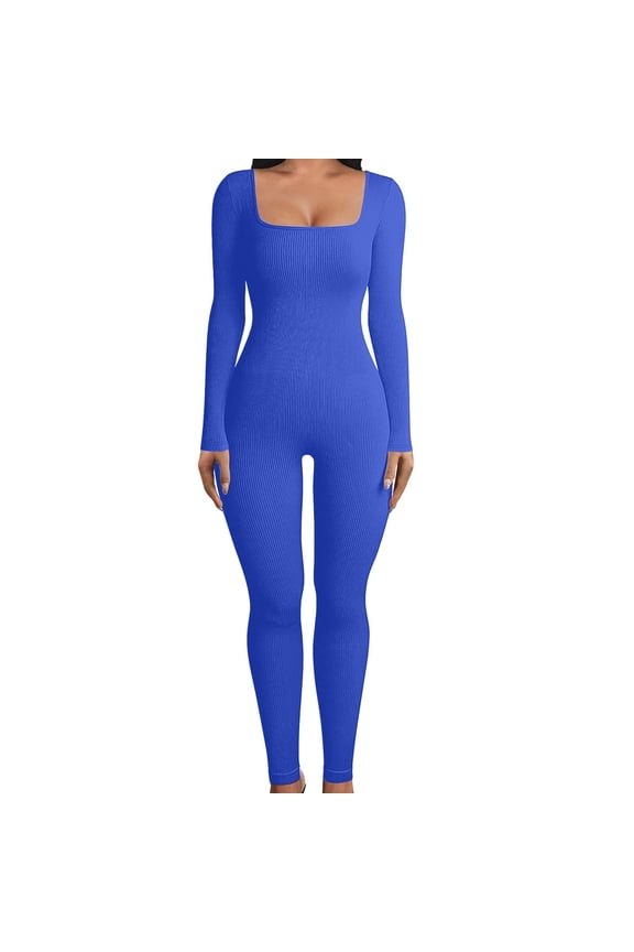 Women's Long Sleeve Bodysuit Womens Open Back Long Sleeve Flared Bottom Pants Romper Bodycon Jumpsuit Yoga Rompers