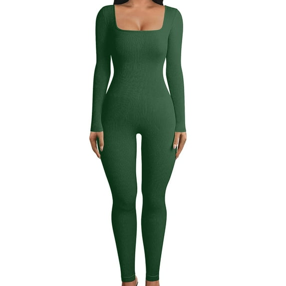 TAIAOJING Women's Long Sleeve Bodysuit Womens Open Back Long Sleeve Flared Bottom Pants Romper Bodycon Jumpsuit Yoga Rompers