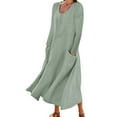 thumbnail image 1 of TAIAOJING Women's Long Sleeve Dresses For 2022 Fashion Casual Solid Cotton Linen With Pocket Loose Maxi Fall Clothes Dress Vestido De Mujer, 1 of 5