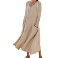 thumbnail image 1 of TAIAOJING Women's Long Sleeve Dresses For 2022 Fashion Casual Solid Cotton Linen With Pocket Loose Maxi Fall Clothes Dress Vestido De Mujer, 1 of 5