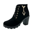 thumbnail image 1 of TAIAOJING Women's Lug Combat Boots Shoes Thick High Heel Boots Leather Boots Thick Heel Boots Breathable Round Toe Short Boots, 1 of 5