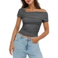 thumbnail image 1 of TAIAOJING Women's One Shoulder Short Sleeve Top Pleated Going Out Top Slim Fit Shirt Cropped Top, 1 of 1