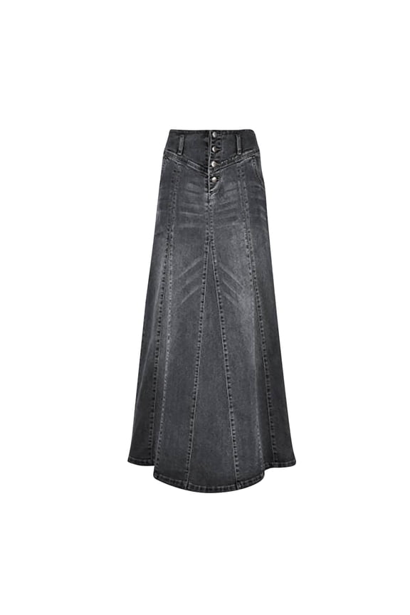 Women's Retro Exposure Button Fly Packaged Hip A Line Maxi Long Denim Skirt