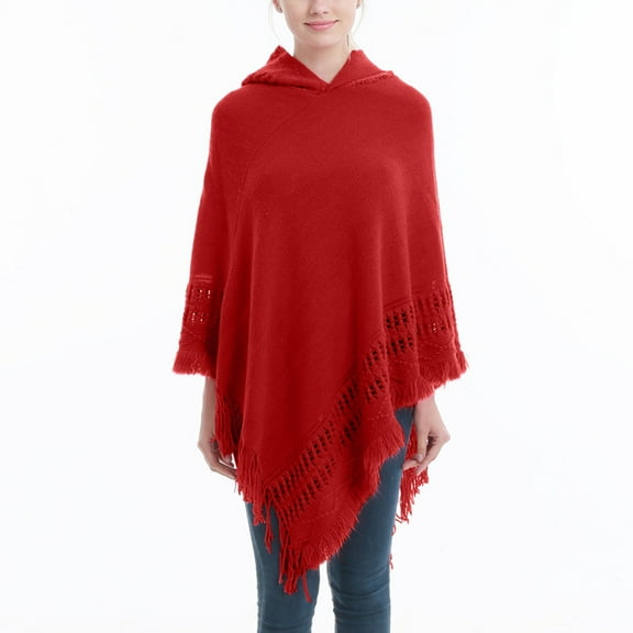 TAIAOJING Women's Scarf Shawls and Wraps Autumn Winter Fashion Cloak Top Shirt Solid Color Hedging Knitted Shawl Cloak With Hood Soft Warm Cloak Top Pullover Cape