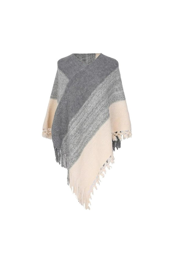 Women's Scarf Shawls and Wraps Women Striped Poncho With Tassels Knitted Shawl Scarf Fringed Wraps Sweater Pullover Cape Gifts For Women