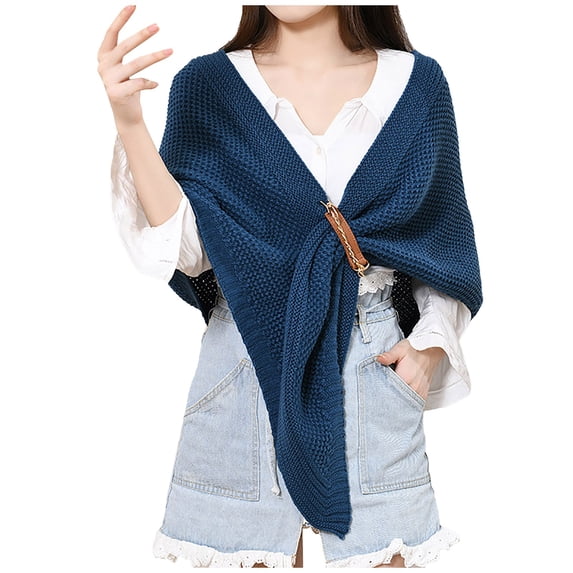 TAIAOJING Women's Scarf Shawls and Wraps Fashion Solid Hollow Out Leather Buckle Big Triangle Cloak Warm Split Big Triangle Pullover Cape