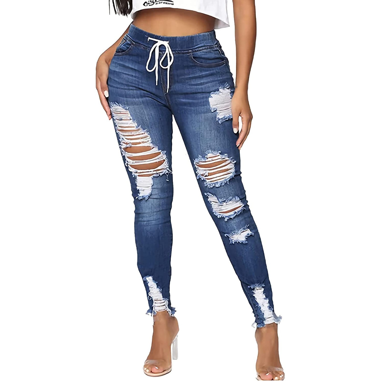 Women's Distressed Jeans Tapped Leg Skinny Fit Denim Pants Ripped Jeans  Classic Design Stretchy ouc2537ouc2537