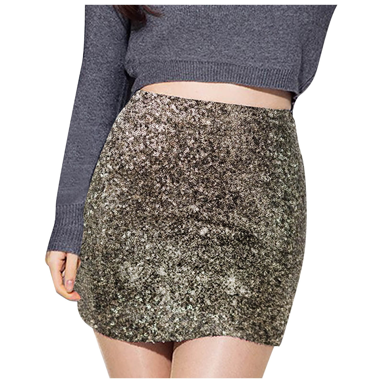 Fashionable high-waisted slimming sequined skirt