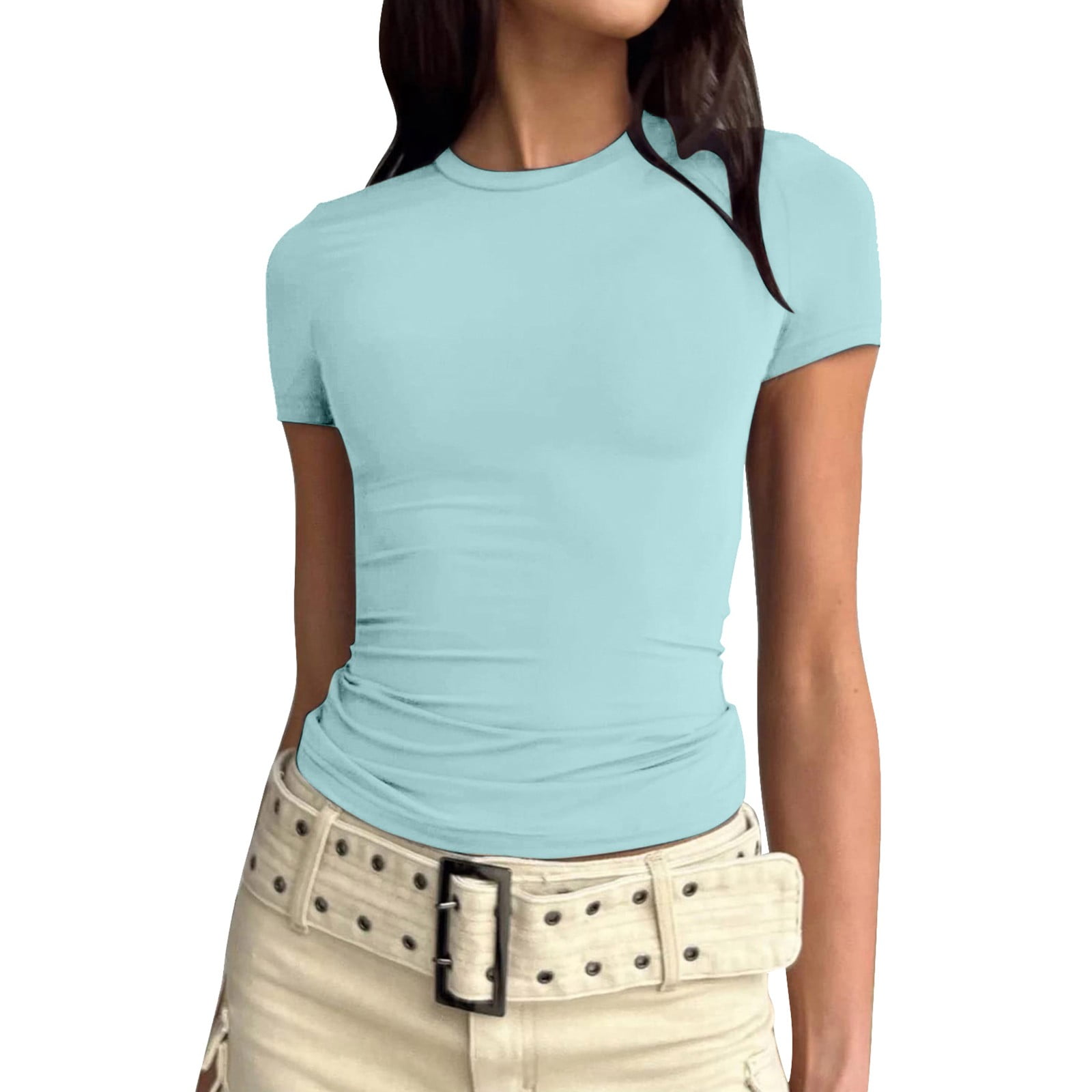 Summer New Striped Short Sleeve Women Slim Fit Slimming Top