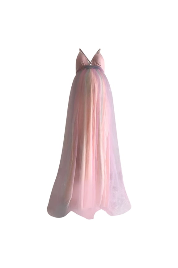 Women's Summer Maternity Dress Solid High Waisted Rainbow Dress Long Dress Suspender Stretchy Pink Dresses
