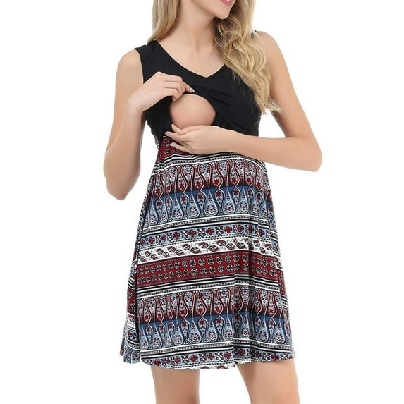TAIAOJING Women's Summer Maternity Nursing Breastfeeding Dress Casual Sleeveless Floral Print V Neck Nursed Tanks For Dresses