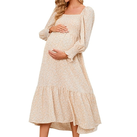 TAIAOJING Women's Summer Maternity Nursing Breastfeeding Dress Spring Pregnant Chiffon Small Floral Long Sleeved Pregnants Sexy Photography Props Off Shoulders Dresses