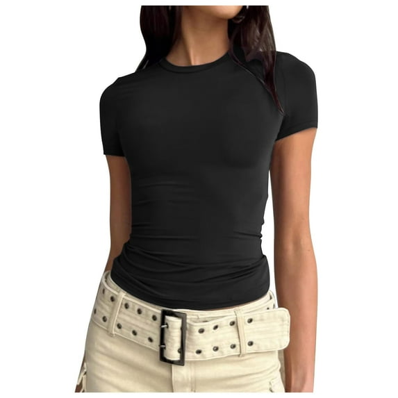 TAIAOJING Women's Trendy Slim Short Sleeve Basic Sexy Slim Bottom T Shirt Top