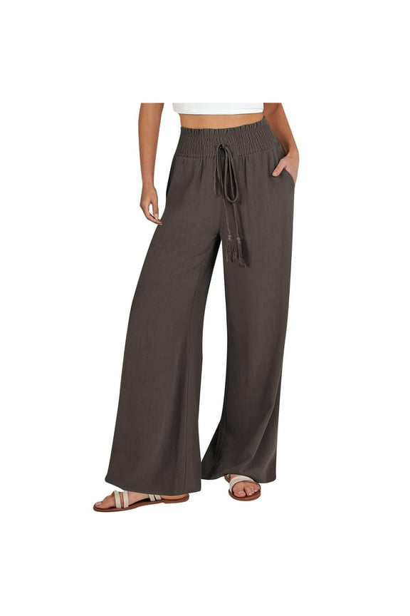 Women's Wide Leg Pants Classic Fall Plus Size Wide Legged Trouser Ladies Breathable Travel Hi Waist Solid Loose Fitting Flairy Linen Trouser