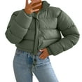 thumbnail image 1 of TAIAOJING Women's Winter Cropped Puffer Jacket Autumn Long Sleeved Zipper Drawstring Waist Stand Up Collar Solid Color Bread Coat Cotton Coat Oversized Zip-Up Quilted Puffy Short Down Coat, 1 of 7