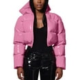 thumbnail image 1 of TAIAOJING Women's Winter Cropped Puffer Jacket Ladies Autumn Warm Short Shiny Padded Hooded Leather Oversized Zip-Up Quilted Puffy Short Down Coat, 1 of 6